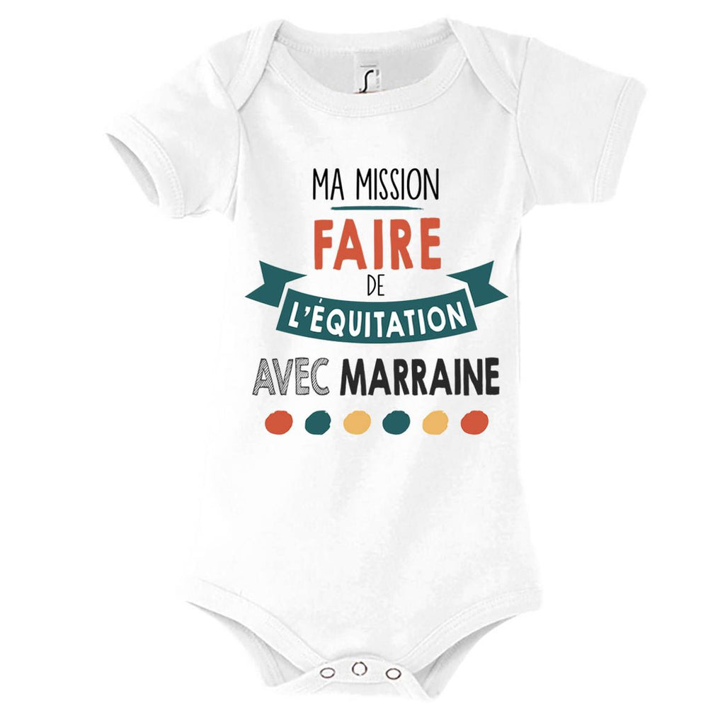 Body Bébé « Ma Mission Équitation Avec Marraine » - Imprimé En France, Doux Et Lavable Machine - 7