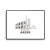 Affiche Arles | Poster Tableau dessin ville de France pour décoration murale qualité papier Premium A4 - Planetee