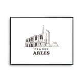 Affiche Arles | Poster Tableau dessin ville de France pour décoration murale qualité papier Premium A4 - Planetee