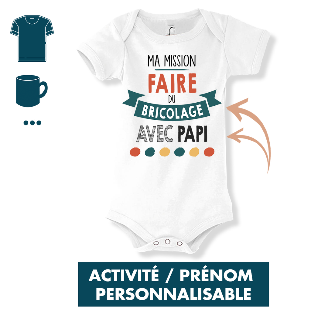 Bavoir Bébé "Ma Mission Tracteur Avec Papa" - Coton Bio, Imprimé En France