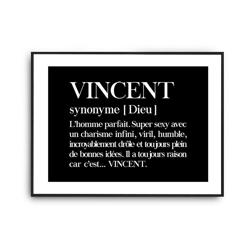Affiche Vincent Prénom définition Humour Poster Décoration Murale