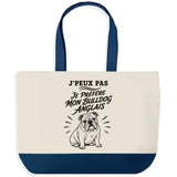 Grand Sac Cabas Fond Bleu J’peux pas je préfère mon Bulldog Anglais