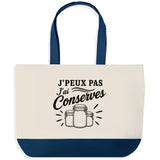 Grand Sac Cabas Fond Bleu J’peux pas j’ai Conserves