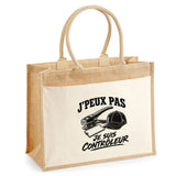 Sac Cabas Jute avec Poche J’peux pas je suis Contrôleur
