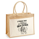 Sac Cabas Jute avec Poche J’peux pas je préfère mon Cocker