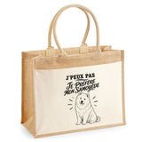 Sac Cabas Jute avec Poche J’peux pas je préfère mon Samoyède