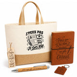 Coffret Cadeau J’peux pas je suis RH – Sac jute, carnet, stylo, porte-clés et marque-page
