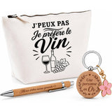 Coffret Cadeau J’peux pas je préfère le Vin – Trousse, stylo bambou et porte-clés
