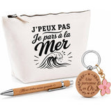 Coffret Cadeau J’peux pas je pars à la Mer – Trousse, stylo bambou et porte-clés