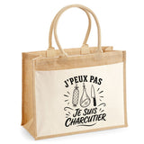 Sac Cabas Jute avec Poche J’peux pas je suis Charcutier