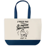 Grand Sac Cabas Fond Bleu J’peux pas je préfère mon Cheval