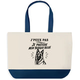 Grand Sac Cabas Fond Bleu J’peux pas je préfère mon Berger Belge