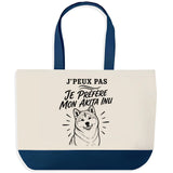 Grand Sac Cabas Fond Bleu J’peux pas je préfère mon Akita Inu