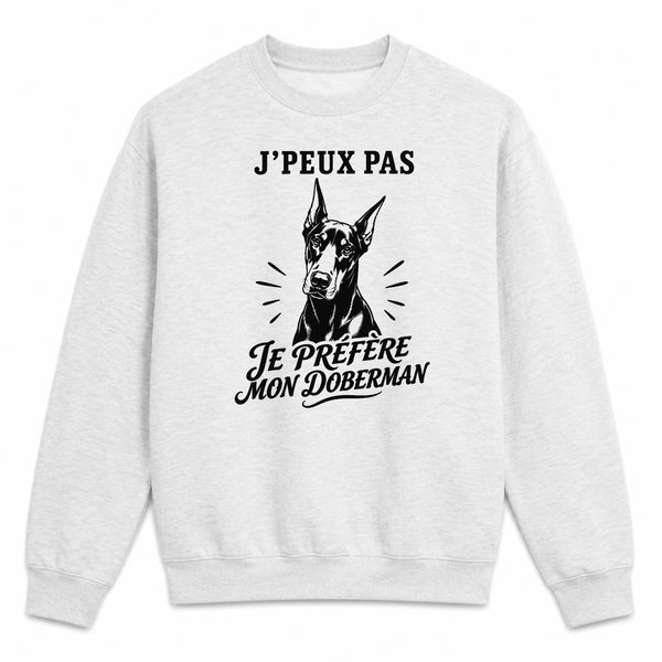 Sweat Gris Chiné J’peux pas je préfère mon Doberman