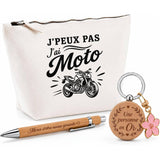 Coffret Cadeau J’peux pas j’ai Moto – Trousse, stylo bambou et porte-clés