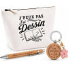 Coffret Cadeau J’peux pas j’ai Dessin – Trousse, stylo bambou et porte-clés