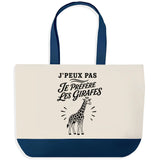 Grand Sac Cabas Fond Bleu J’peux pas je préfère les Girafes