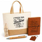 Coffret Cadeau J’peux pas j’ai Lecture – Sac jute, carnet, stylo, porte-clés et marque-page