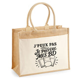 Sac Cabas Jute avec Poche J’peux pas je préfère mes BD