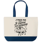 Grand Sac Cabas Fond Bleu J’peux pas je préfère les Sangliers