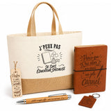 Coffret Cadeau J’peux pas je suis Éducateur spécialisé – Sac jute, carnet, stylo, porte-clés et marque-page
