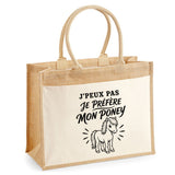 Sac Cabas Jute avec Poche J’peux pas je préfère mon Poney