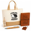 Coffret Cadeau J’peux pas je suis Huissier – Sac jute, carnet, stylo, porte-clés et marque-page