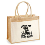 Sac Cabas Jute avec Poche J’peux pas je suis Maman