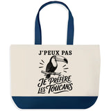 Grand Sac Cabas Fond Bleu J’peux pas je préfère les Toucans