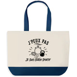 Grand Sac Cabas Fond Bleu J’peux pas je suis Coach sportif