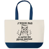 Grand Sac Cabas Fond Bleu J’peux pas je préfère mon British Shorthair