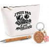 Coffret Cadeau J’peux pas je suis Maquilleuse – Trousse, stylo bambou et porte-clés