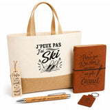 Coffret Cadeau J’peux pas j’ai Ski – Sac jute, carnet, stylo, porte-clés et marque-page