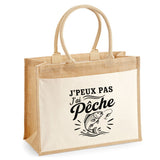 Sac Cabas Jute avec Poche J’peux pas j’ai Pêche