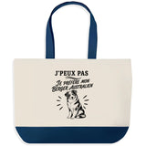 Grand Sac Cabas Fond Bleu J’peux pas je préfère mon Berger Australien