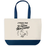 Grand Sac Cabas Fond Bleu J’peux pas je préfère mon Canard