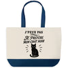 Grand Sac Cabas Fond Bleu J’peux pas je préfère mon Chat noir