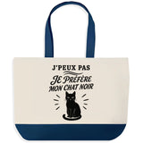 Grand Sac Cabas Fond Bleu J’peux pas je préfère mon Chat noir