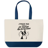 Grand Sac Cabas Fond Bleu J’peux pas je préfère mon Boston Terrier