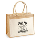 Sac Cabas Jute avec Poche J’peux pas je suis Ferronnier