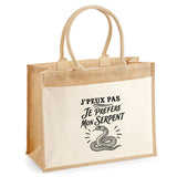 Sac Cabas Jute avec Poche J’peux pas je préfère mon Serpent