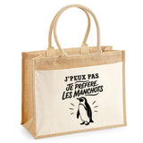 Sac Cabas Jute avec Poche J’peux pas je préfère les Manchots