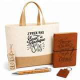 Coffret Cadeau J’peux pas j’ai Saut à l’élastique – Sac jute, carnet, stylo, porte-clés et marque-page