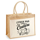 Sac Cabas Jute avec Poche J’peux pas j’ai couture J'peux pas minimaliste