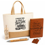 Coffret Cadeau J’peux pas je pars à New York – Sac jute, carnet, stylo, porte-clés et marque-page