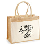 Sac Cabas Jute avec Poche J’peux pas j’ai Ukulélé