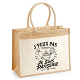 Sac Cabas Jute avec Poche J’peux pas je suis Pâtissier