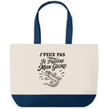 Grand Sac Cabas Fond Bleu J’peux pas je préfère mon Gecko