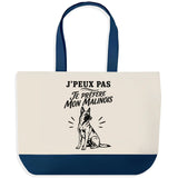 Grand Sac Cabas Fond Bleu J’peux pas je préfère mon Malinois
