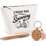 Coffret Cadeau J’peux pas j’ai Spinning – Trousse, stylo bambou et porte-clés